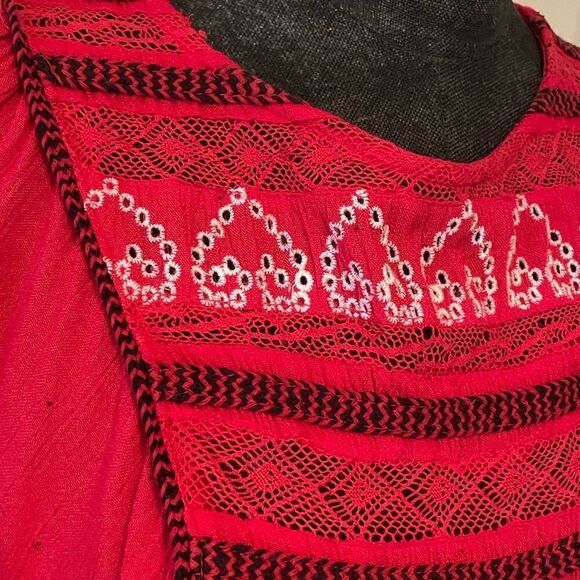 Free People Red Embroidered Blouse - Picture 10 of 11